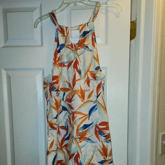 TOMMY BAHAMA Palms of Paradise Birds Floral Linen Halter Dress Size Small $128 - Picture 4 of 5